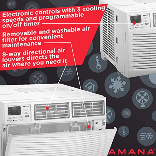 Amana 12,000 Btu 115V Digital Window-Mounted Air Conditioner And Dehumidifier With Remote Control For Medium-Large Rooms Up To 550 Sq.ft, Ac Window Unit For Living Room, Bedroom With Fan Only Mode #TOP1