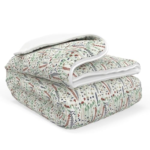 Image of QuickZip Duvet Cover with Zipper Closure - Ultra Soft Long-Staple 100% Cotton, Oeko-Tex Certified, Durable Interior Corner Ties, Corner Clips, King /Cal King, Reversible Wildflower /White (Sateen)
