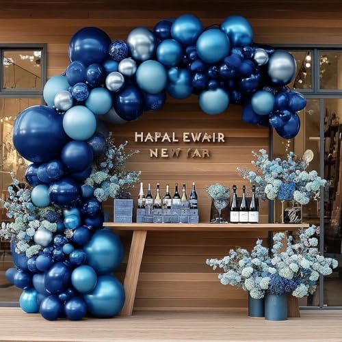 Image of Navy Royal Blue Balloon Arch Kit Double Stuffed Metallic Blue Balloon Garland Varied Sizes for Birthdays Baby Showers Graduations Weddings Proms More Special Occasions