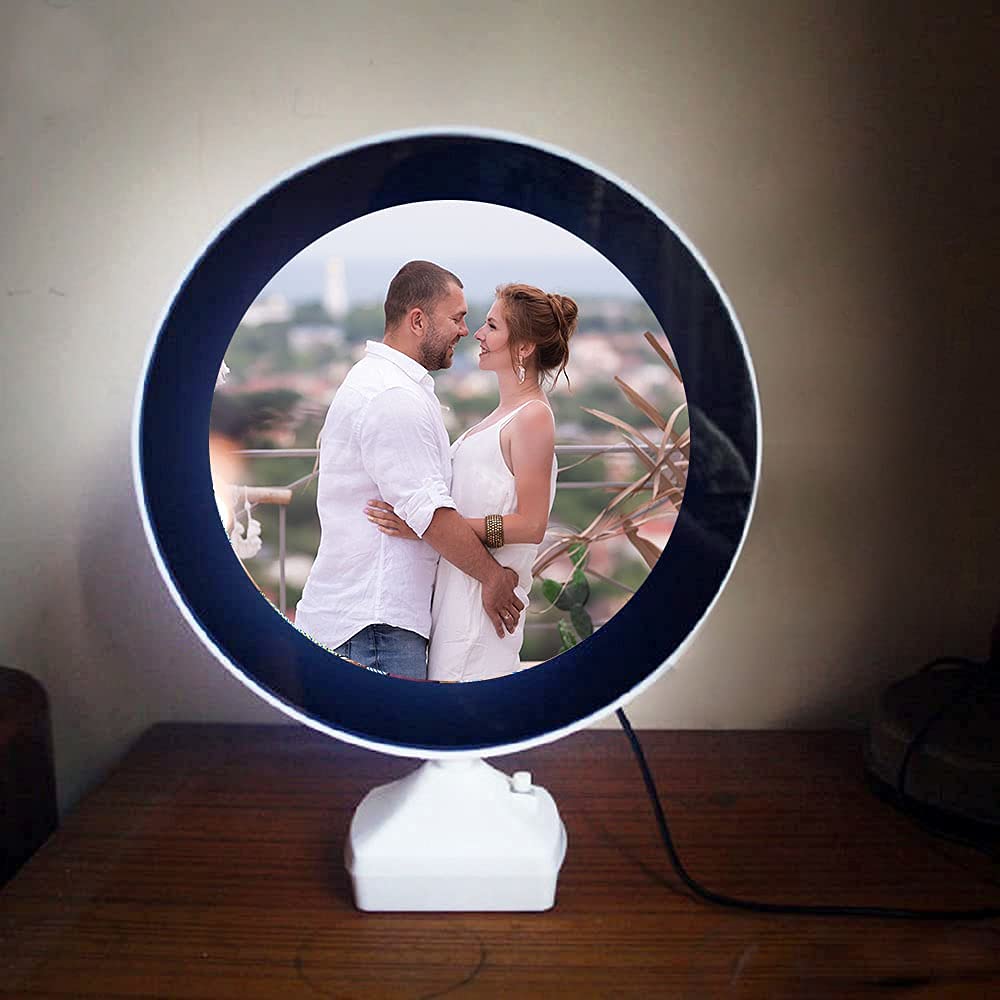 MR. PRINT Personalized Customized Magic Mirror Cum Photo Frame with LED Light Plastic (Round Shape (White))