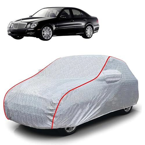 Image of Sulfar 100% Waterproof Car Body Cover Compatible with Mirror for Mercedes Benz E240 (Triple Stitched, Full Bottom Elastic, Magic Silver with Red Piping)