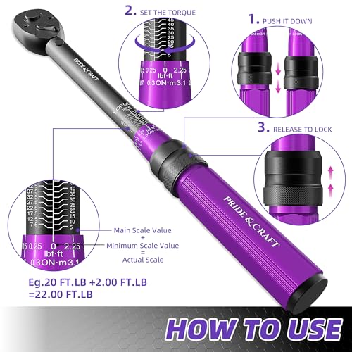 Clé dynamométrique 3/8 PRIDE&CRAFT 5-50 lbf.ft de haute précision violette - 5