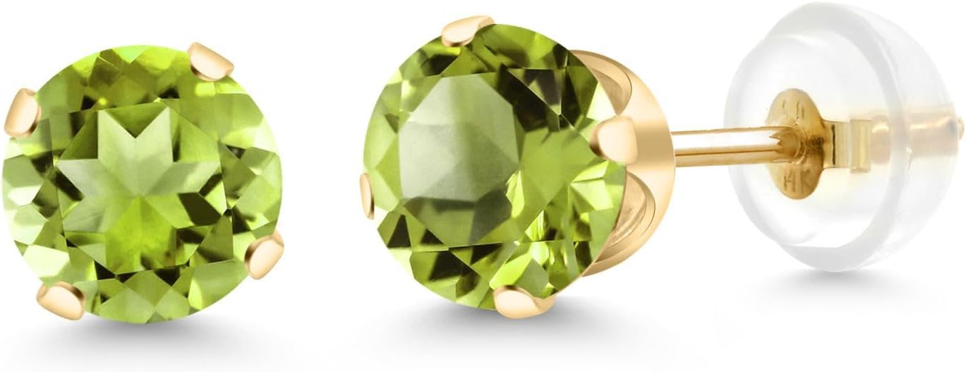 Gem Stone King 14K Yellow Gold Peridot Stud Earrings For Women | 2.00 Cttw | Gemstone Birthstone | Round 6MM | Fine Jewelry Gifts for Her Mom Women Wife