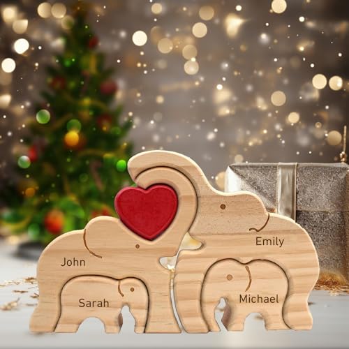 Personalized Wooden Bear Puzzle with 2-8 Family Name, Personalized Wooden Name Puzzle for Home Decoration, for Mother's Day, Father's Day, Christmas, House Warming Gifts (Style 8)