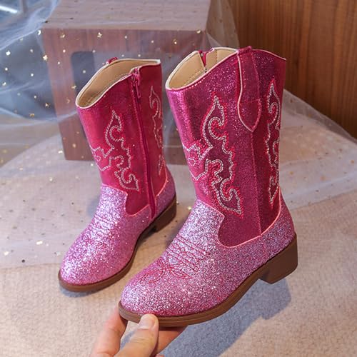 IWIHMIV Girls Cowboy Boots Comfortable Long Booties Low Block Heels Toddler Girl Riding Boots With Side Zipper3