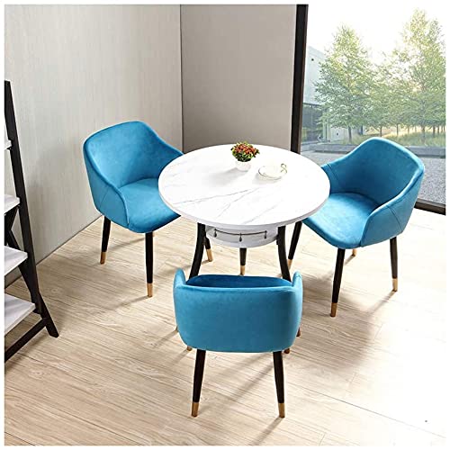 Dining Table Set For Home Or Business Reception 1 Table 3 Chairs Corridor Reception Room Office Home Kitchen Negotiating Round Tables Flannel Chair (Color : Blue) #TOP15