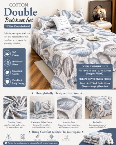 Image of IVAZA 240 TC Soft Ezyption Cotton Floral Print King Size Bedsheet - with 2 Pillow Covers, Hypoallergenic, Brethable, (Size- 90 x 90 Inch) Charcoal Grey