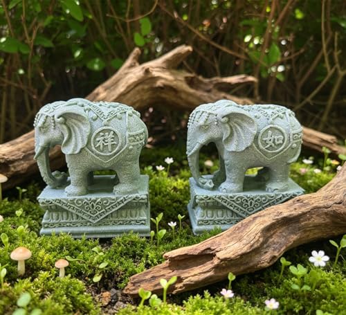 Image of livelyfish A Pair Elephant Figurines Aquarium Decor Elephant Statues Bonsai Ornaments for Home Fish Tank FengShui Decor (L1)