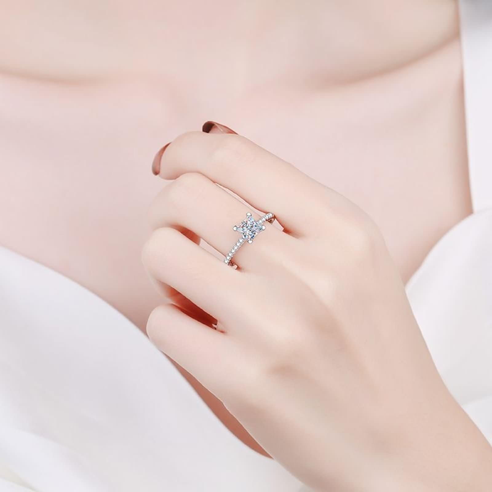 Anillo de Alianzas Mujer Oro Blanco 9K / 14K / 18K, Cuadrado con Diamante Creado de 2ct, Anillos Plata Eternidad Mujer