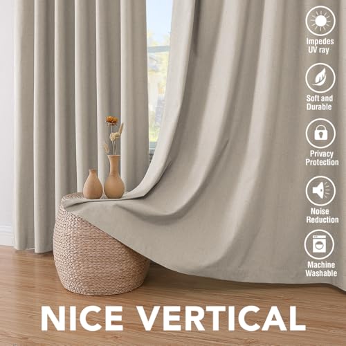 Image of H.VERSAILTEX 100% Blackout Curtains for Bedroom Thermal Insulated Linen Textured Curtains Heat and Full Light Blocking Drapes Living Room Curtains 2 Panel Sets, Cobblestone, 52x108 Inch