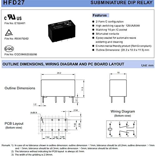 Relais JRC-27F HFD27-012-M 12V 8Pin pour circuits imprimés - 7
