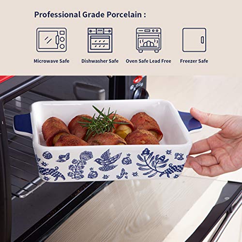 Bakeware Set,SIDUCAL 2 PCS Ceramic Baking Dish Set,Rectangular Serving Bakeware with Heat-Resistant,14x8 Inches,Blue - Thumbnail 4