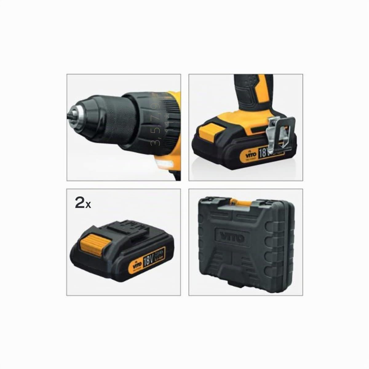 Taladro atornillador inalámbrico 18 V Vito Power + 2 baterías litio 2.0 ah + maletín con 18 accesorios