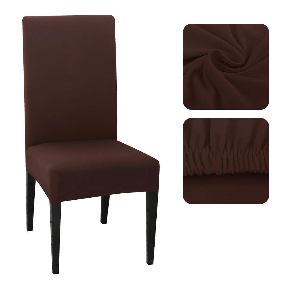 Housse de chaise extensible en spandex couleur café pour cuisine et salle à manger