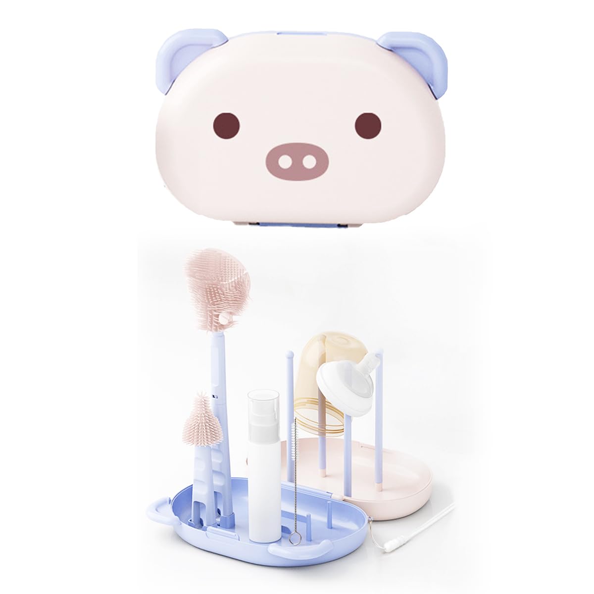 【助産師推奨】哺乳瓶洗い 哺乳瓶 スポンジ 消毒 ケース 乾燥ラック 旅行用 折り畳み お出かけ (ブルー）