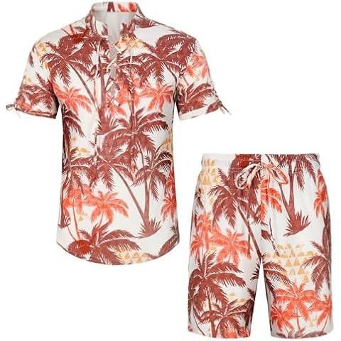 TZIISOA Mens 2 Pieces Hawaiian Set Floral Printed Shirt Short Sleeve with Casual Beach Shorts Summer Outfit(Z3010,3XL) Cover