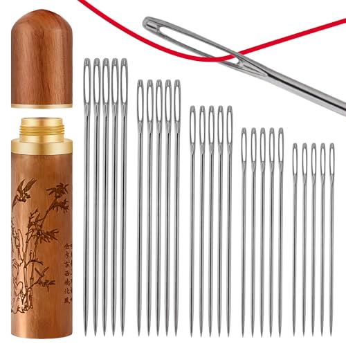 Wanheart 25Pcs Large Eye Embroidery Needles 5 Size Sewing Needles Easy Threading Yarn Knitting Embroidery-Needles Tapestry Needles Wool Needles for Crochet DIY Crafts