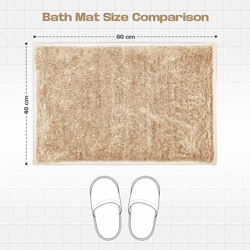 Image of enera Microfibre Bathmat | Soft & Absorbent 1700 GSM Rug | Non-Slip Latex Backing | Quick Dry, Washable Multipurpose Floor Mat for Bathroom, Bedroom, Kitchen & Home (STELLO) (Taupe, 40x60)