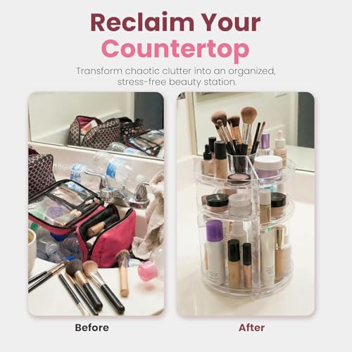 Image of SHOPPOFOBIX Makeup Organizer Adjustable 360 Rotation With 7 Adjustable Layers Large Capacity Makeup Display Case - ACRYLIC (Plain Round)