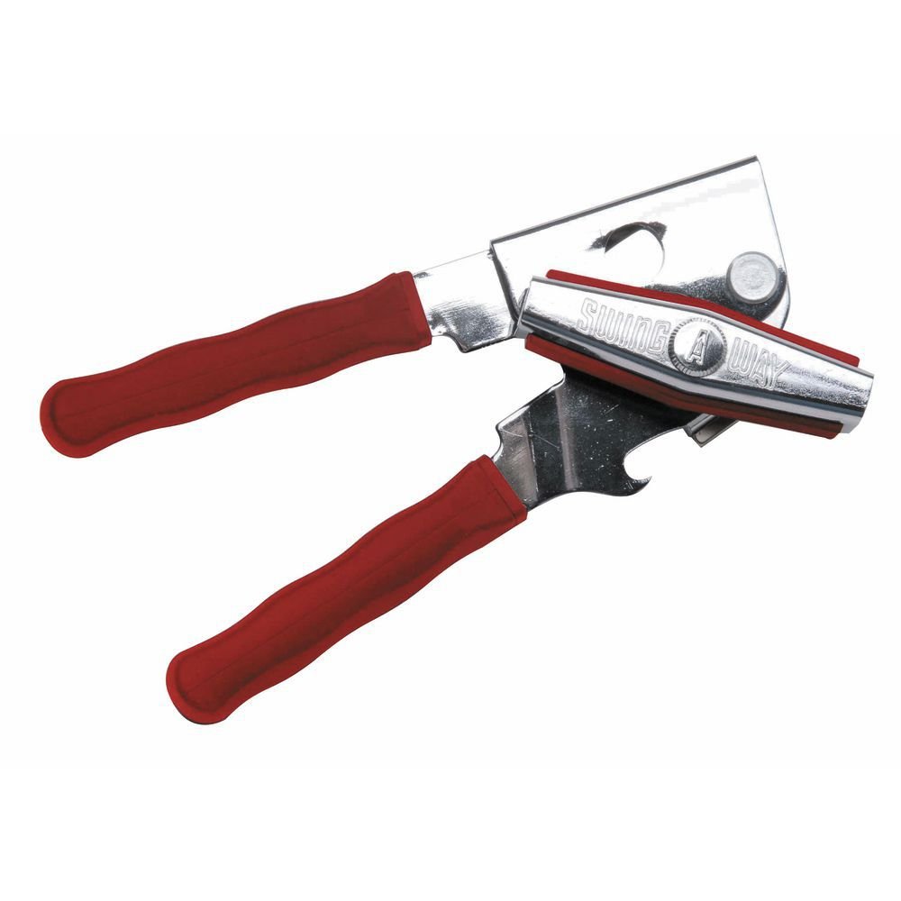 Focus Swing-A-Way Steel Ergo Grip Manual Can Opener with Red Silicone Handles - 9"L x 4 1/2"W x 2"H