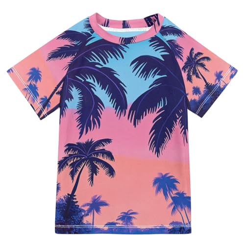 Jucciaco Boys Swing Shirts Palm Summer Holiday Rashguard Short Sleeve Kids T-Shirts Sun UPF 50+