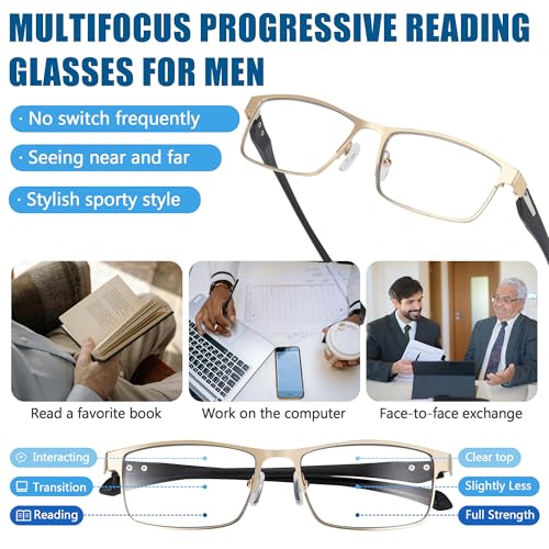 Image of Photochromic Progressive Multifocus Reading Glasses Men Transition Blue Light Blocking Multifocal Computer Readers