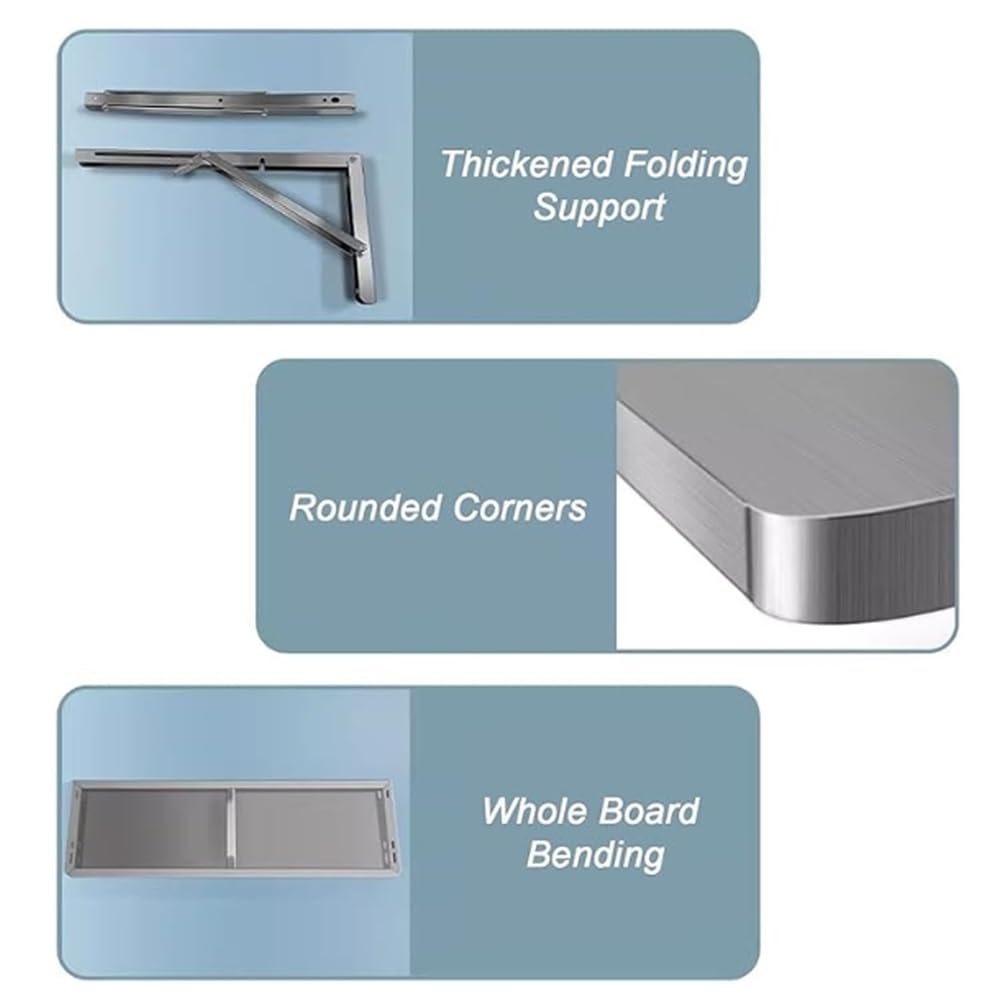 Table Pliante en Acier Inoxydable Table Rabattable Murale Gain De Place | Table Pliante En Acier Inoxydable Table Rabattable Murale Gain De Place Facile À Poser Pour Cuisine Chambre Salon Bureau