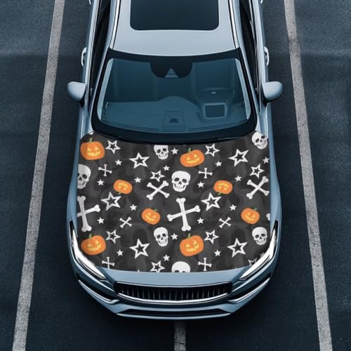 Image of Car Hood Cover Skull Print Car Hood Protector Waterproof Universal Automotive Exterior Accessories Halloween Decorations for Compact Vehicles Sedans Trucks SUVs Pickup (59x39 Inch)