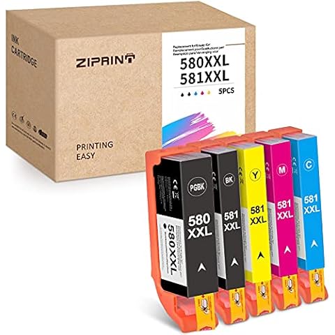 ZIPRINT 5 Multipack Compatible Canon Pgi 580 Cli 581 for Canon Pixma TS8150 Pixma TS8151 Pixma TS8152 Pixma TS8250 Pixma TS8251 Pixma TS8252 Pixma TS9150 Pixma TS9155 Printer Cover