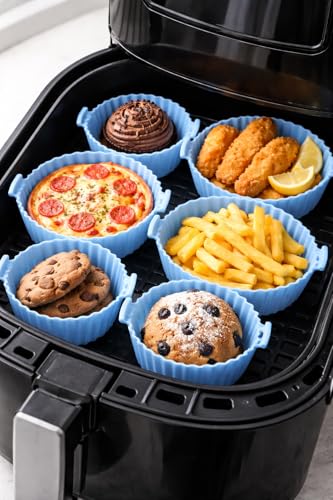 Image of Reusable Silicone Air Fryer Liners Set - Non Stick Food Grade Basket Bowl, Heat Resistant Baking Tray for Oven & Microwave, Easy Safe Air Fryer Accessories (Pack Off 6)