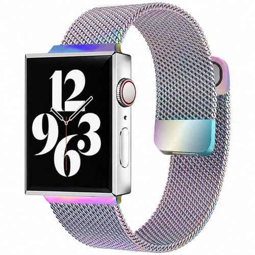 Image of Sounce Stainless Steel Mesh Watch Band Compatible with Watch Series 7 /6 /5 /4 /3 /2 /1 & SE, Adjustable Magnetic Milanese Loop Metal Strap for 38mm /40mm /41mm Cases - Multicolor