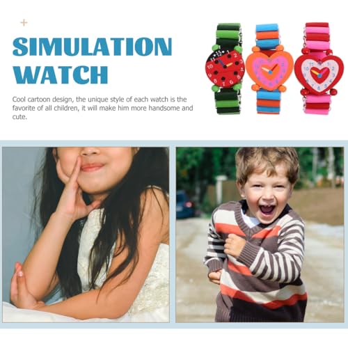 Garneck 3er Set Holzspielzeug Kinderuhren Im Cartoon Stil Simulation Armbanduhr Für Ideale Für Jungen Und ädchen Buntes Design Perfekt Für Den Kindergarten Und Die Schule (Zufälliger Stil)