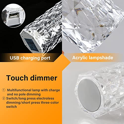 Image of Crystal Diamond Night Light -16 Color RGB Changing LED Lights USB Remote and Touch Control Desk Lamp for Bedroom Living Room Decor Christmas