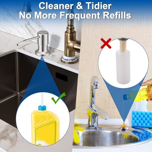 Husfunov Soap Dispenser For Kitchen Sink, Built In Sink Soap Dispenser (Brushed Nickel), Countertop Dish Soap Dispenser Stainless Steel Pump With 47 Inch Extension Tube Kit thumb #1