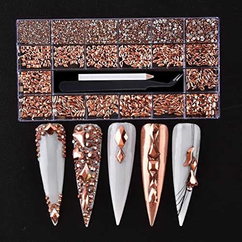 Melinds 8620Pcs Nail Art Mixed Shapes Glass Crystal Rhinestone Kits Flatback 3D Rose Gold Gems Rhinestone Nail Phone Cloth Craft Decorations With Rhinestones Picker #TOP9