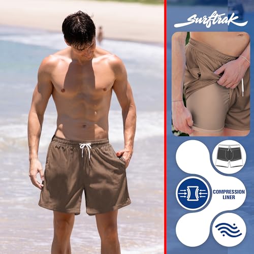 Mens Swim Trunks with Compression Liner 5 inch Textured Ribbed 4 Way Stretch Mens Bathing Suits Beach Short Swimsuit4