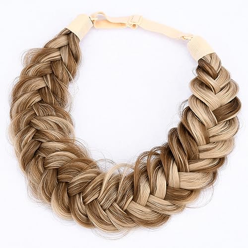 Gledola Messy Synthetic Hair Braided Headband Classic Chunky Wide Plaited Headband for Women Girl Beauty (Highlighted Brown) - Image 4