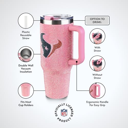 Image of The Memory Company Officially Licensed 40oz Pink Bling Game Day Tumbler, Houston Texans