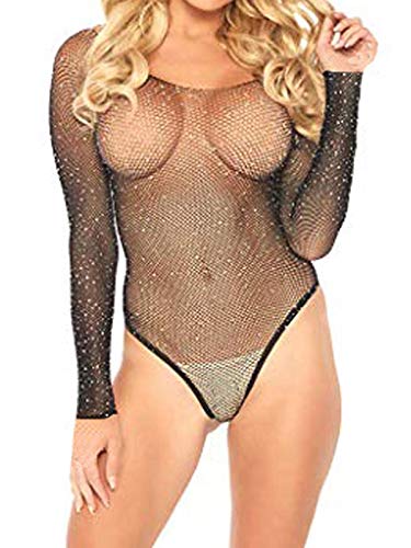 Sexy Lingerie Mulheres Rhinestone Design de malha Jumpsuit Bodysuit Erótico Pijamas