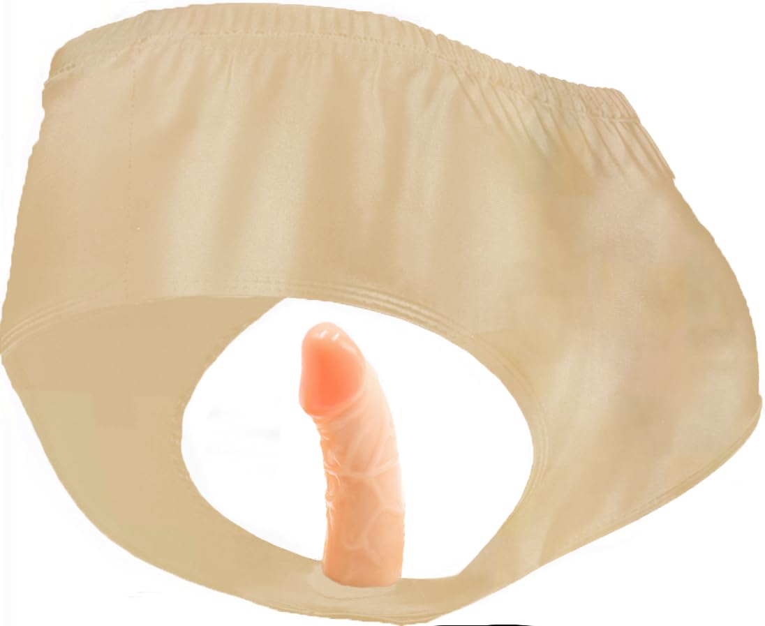 Slip da uomo in poliestere con dildo interno dildo anale, pantaloncini con dildo anale, colore naturale, 13 cm