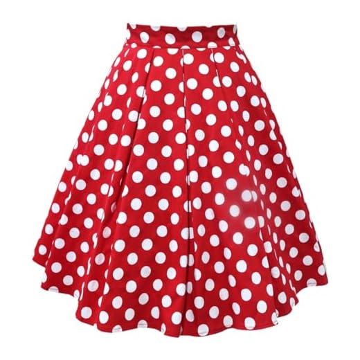 Petticoat Rock Damen,Rockabilly Rock Damen mit Weiß Gepunktet Faltenrock Trachtenrock Polka Dot Vintage 50er 60er Jahre Outfit Plisseerock Roter a Linie Partyrock Tellerrock Swing Party Skater Röcke