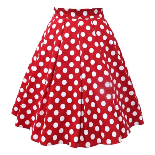 Tellerrock Rot Mit Weißen Punkten Damen Basic Konfetti Mode 60er Jahre Rockabilly Laufen Partykleid Bequem Faltenrock Sommer Gepunkteter Tennisrock...