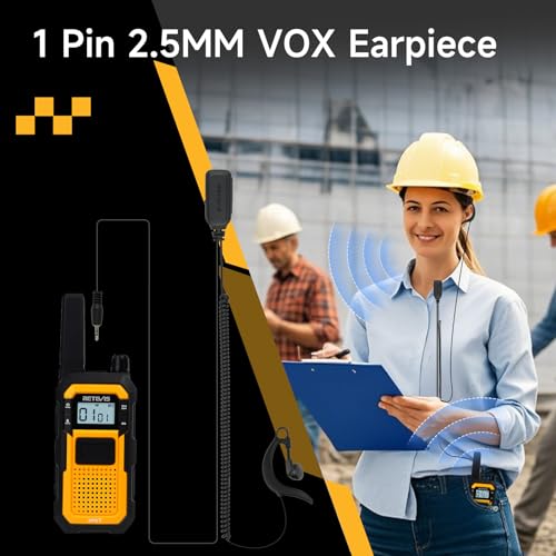 Image of Retevis RB48 Walkie Talkies for Adults, with G-Type Earpiece, MIL-STD 810H, Advanced Triple Proof, Support VOX, 2000mAh, Emergency Alert, Vibration Reminder, Heavy Duty Two Way Radios(2 Pack)