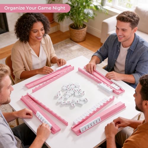 Juego 4 soportes de madera para Mahjong con empujadores miniatura 2