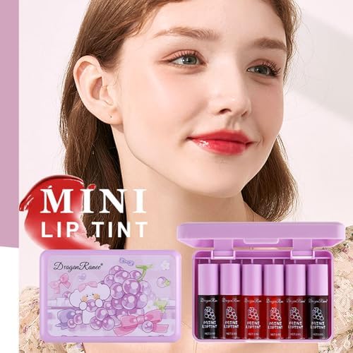 6 Colors Grapes Lip Tint Stain Set, Korean Lip Gloss