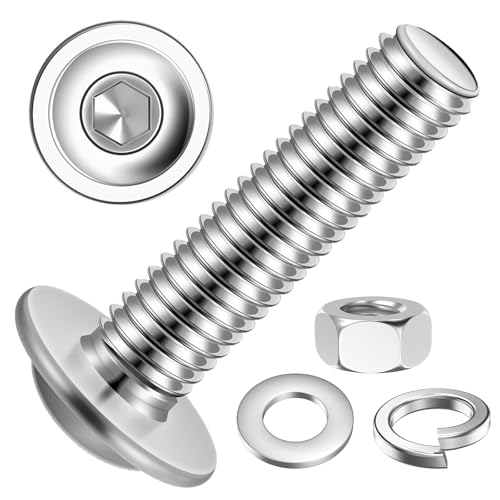 Zynthor 20Pcs M5 Nuts and Bolts, M5 x 35mm Flanged Button Head Socket Cap Screws Bolts, Nuts, Flat & Lock Washers Kits, 304 Stainless Steel, Allen Socket Drive, Bright Finish, Full Thread