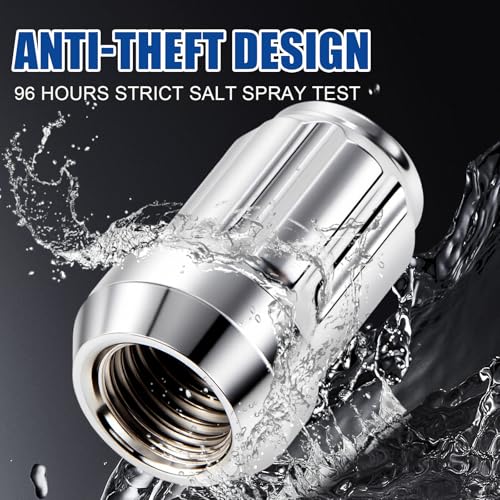 Image of JiiinMiiin M14x1.5 Wheel Locks Chrome with Key, 14x1.5 Wheel Locks 1.37 inch Length with 1 Key 60 Degree Conical /Cone Bulge Seat Closed End 4PCS