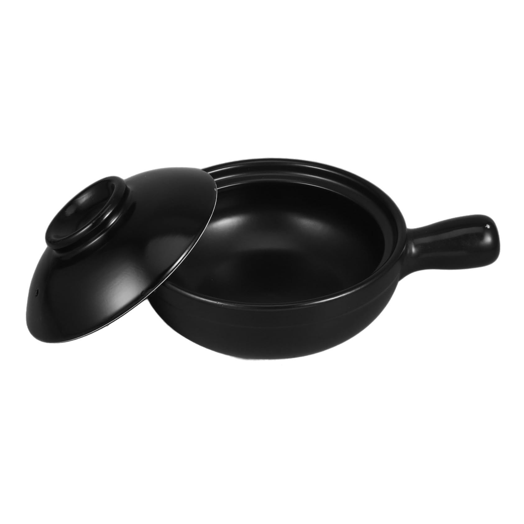 Cazuela de Barro Sola Asa 900ml con Tapa, Cerámica Negra | Recipiente Profundo para Gachas y Guisos, Uso Comercial y Microondas, Fácil de Limpiar