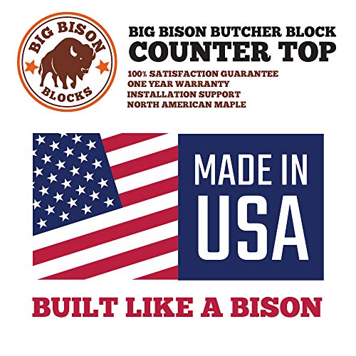 Big Bison Blocks Maple Butcher Block and Wood Countertop, 36 x 25 x 1.5 Inches, Made in the USA
