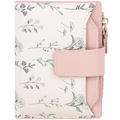 Cute Pink Flower Wallet for Women Small Kawaii Coin Purse with ID Window Lightweight and Stylish Design Compact Cash Wallet for Ladies